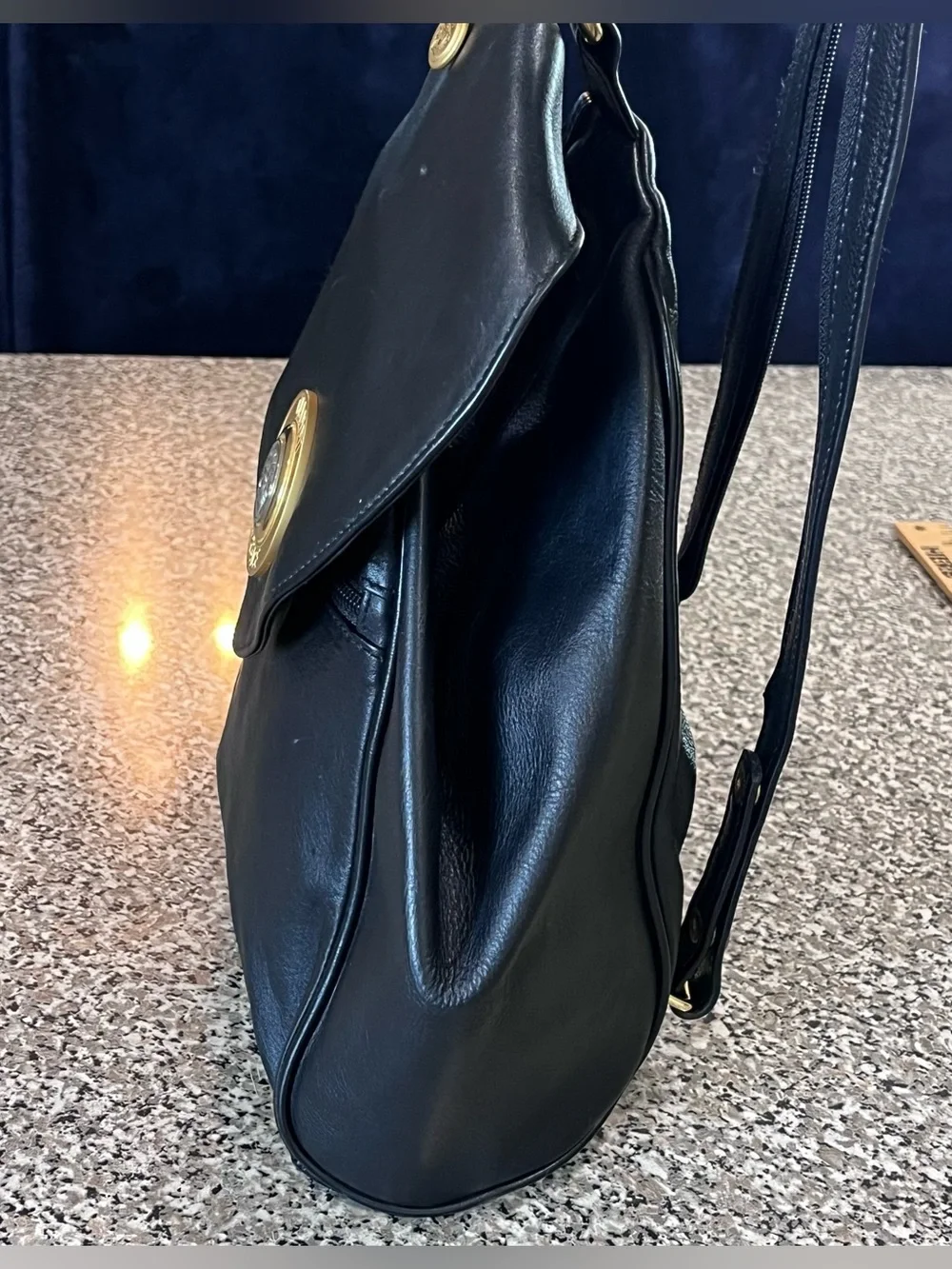 Vintage Gianni Versace Black Leather Backpack Purse 90’s
